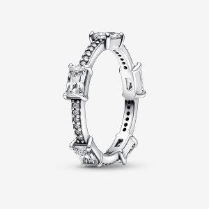 Pandora Rectangular Bars Sparkling Pave Stohovateľné Strieborne | 380TDOIGL