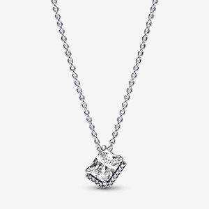 Pandora Rectangular Sparkling Collier Prívesky Strieborne | 216QKEUBY