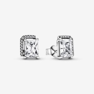 Pandora Rectangular Sparkling Stud Strieborne | 749FRDLOP