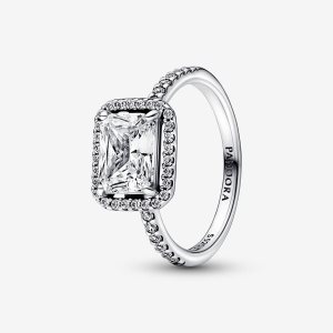 Pandora Rectangular Sparkling Vyhlásenie Strieborne | 605TCRZGH