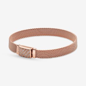 Pandora Reflexions Long Clasp Pave Charms Ruzove Zlate | 574OYDZAP