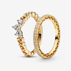 Pandora Regal Golden Tiara Súpravy Prsteňov Viacfarebný | 625MCYLUG