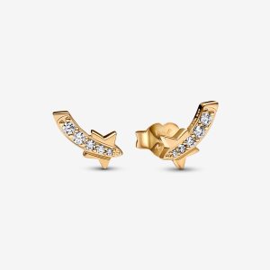 Pandora Shooting Star Pave Stud Zlate | 074ECXNBV