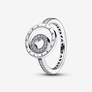Pandora Signature Logo Circles Pave Vyhlásenie Strieborne | 508PYNODZ