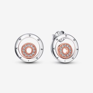Pandora Signature Logo Circles Stud Two-tone | 839KMAQTL