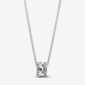 Pandora Signature Logo Pave & Beads & Prívesky Strieborne | 569TSXKCB