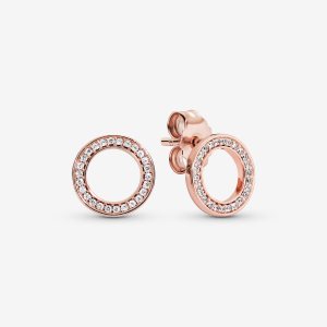 Pandora Sparkling Circle Stud Ruzove Zlate | 835OHWCXT