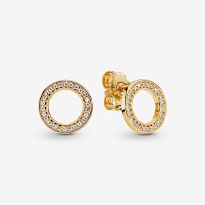 Pandora Sparkling Circle Stud Zlate | 483WUVPHI