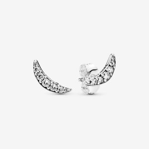 Pandora Sparkling Crescent Moon Stud Strieborne | 207NZHYUE