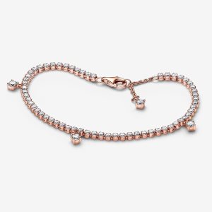 Pandora Sparkling Drops Tenisove Non-Charms Ruzove Zlate | 072QGMNOL