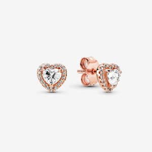 Pandora Sparkling Elevated Stud Ruzove Zlate | 927ZCVRGP