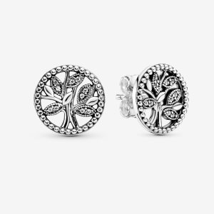 Pandora Sparkling Family Tree Stud Strieborne | 842KCBYMV