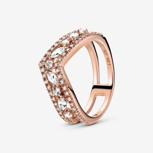 Pandora Sparkling Marquise Double Wishbone Vyhlásenie Ruzove Zlate | 357AUCGKN