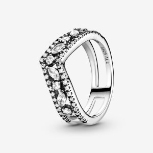 Pandora Sparkling Marquise Double Wishbone Vyhlásenie Strieborne | 610JXURHO