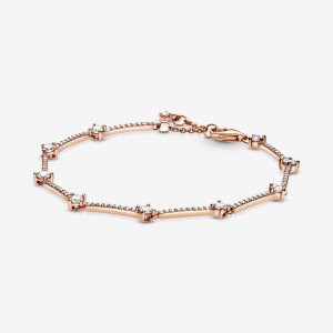 Pandora Sparkling Pave Bars Reťaz Ruzove Zlate | 923XQRKCO