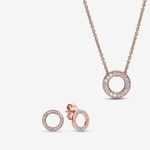 Pandora Sparkling Pave Circle Gift Súpravy Náhrdelníkov A Náušníc Viacfarebný | 630KISOQM