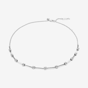 Pandora Sparkling Pave Collier Bars Reťaz Strieborne | 308CSXPGL