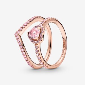 Pandora Sparkling Pink Wishbone Súpravy Prsteňov Viacfarebný | 053YDIUFE