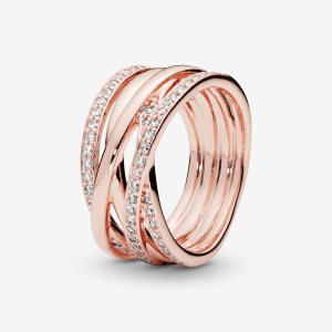 Pandora Sparkling & Polished Lines Kapela Ruzove Zlate | 039FWQBMX