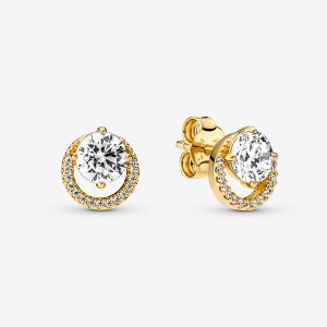 Pandora Sparkling Round Stud Zlate | 582MSLHCI
