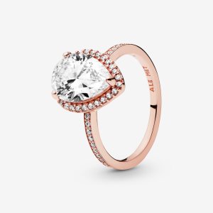 Pandora Sparkling Teardrop Solitaire Ruzove Zlate | 892TIFLAV