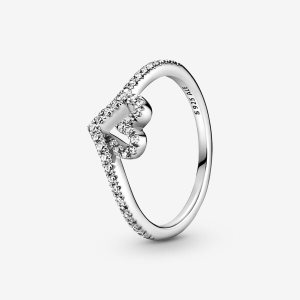 Pandora Sparkling Wishbone Srdce Strieborne | 473XELKHJ