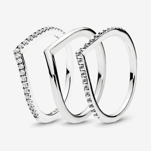 Pandora Sparkling Wishbone Stacking Súpravy Prsteňov Strieborne | 321VLWTQA