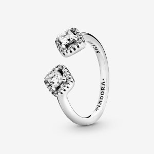 Pandora Square Sparkle Open Vyhlásenie Strieborne | 827QXNDEO