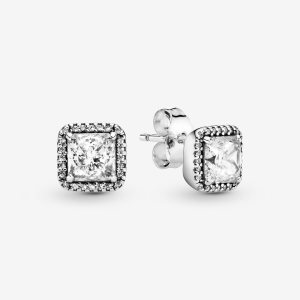Pandora Square Sparkle Stud Strieborne | 350NMXSGH