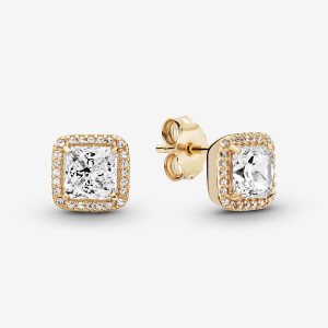 Pandora Square Sparkle Stud Zlate | 837HBVTCQ