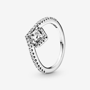Pandora Square Sparkle Wishbone Vyhlásenie Strieborne | 105FSMHWC