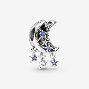 Pandora Star & Crescent Moon Visieť Strieborne | 680VZPLYE