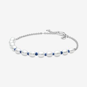 Pandora Treated Freshwater Cultured Pearl Blue Cord Non-Charms Strieborne | 796YJFXUT