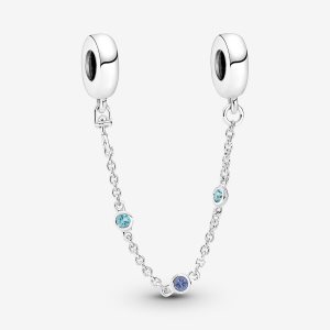Pandora Triple Blue Stone Safety Strieborne | 537MVZWRE