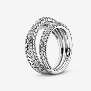 Pandora Triple Pave Snake Pattern Vyhlásenie Strieborne | 530PFTKUR