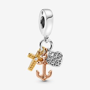 Pandora Triple-tone Cross Heart & Anchor Visieť Tri-tone | 987FSNWZU